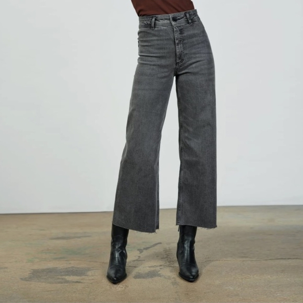 Zara Marine Straight High Waist Wide Leg Crop Jeans Blogger Favorite Grey size 2